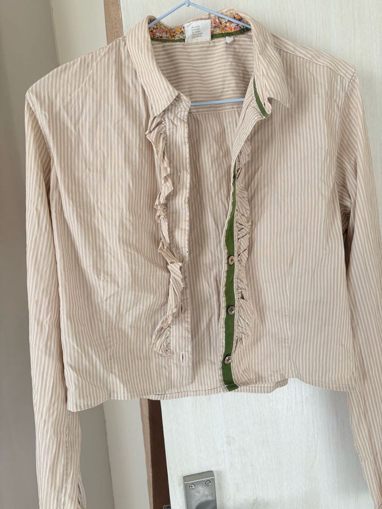 Striped Ruffle Button-Up Shirt