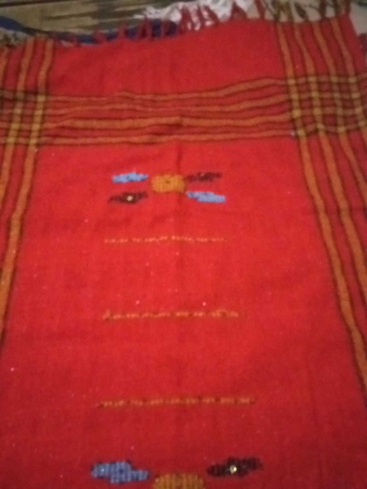 Red Embroidered Textile Shawl