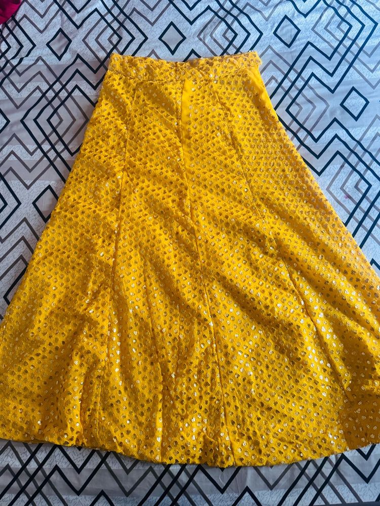 Vibrant Yellow Sequined Ethnic Skirt