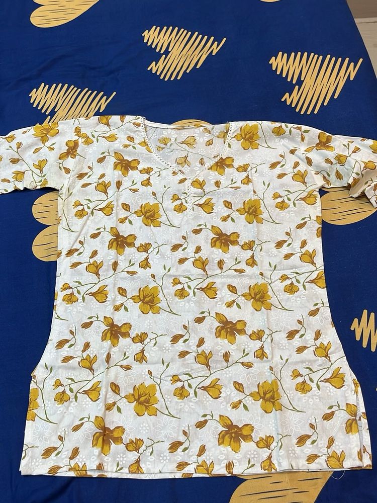 White &amp; Yellow Floral Kurta