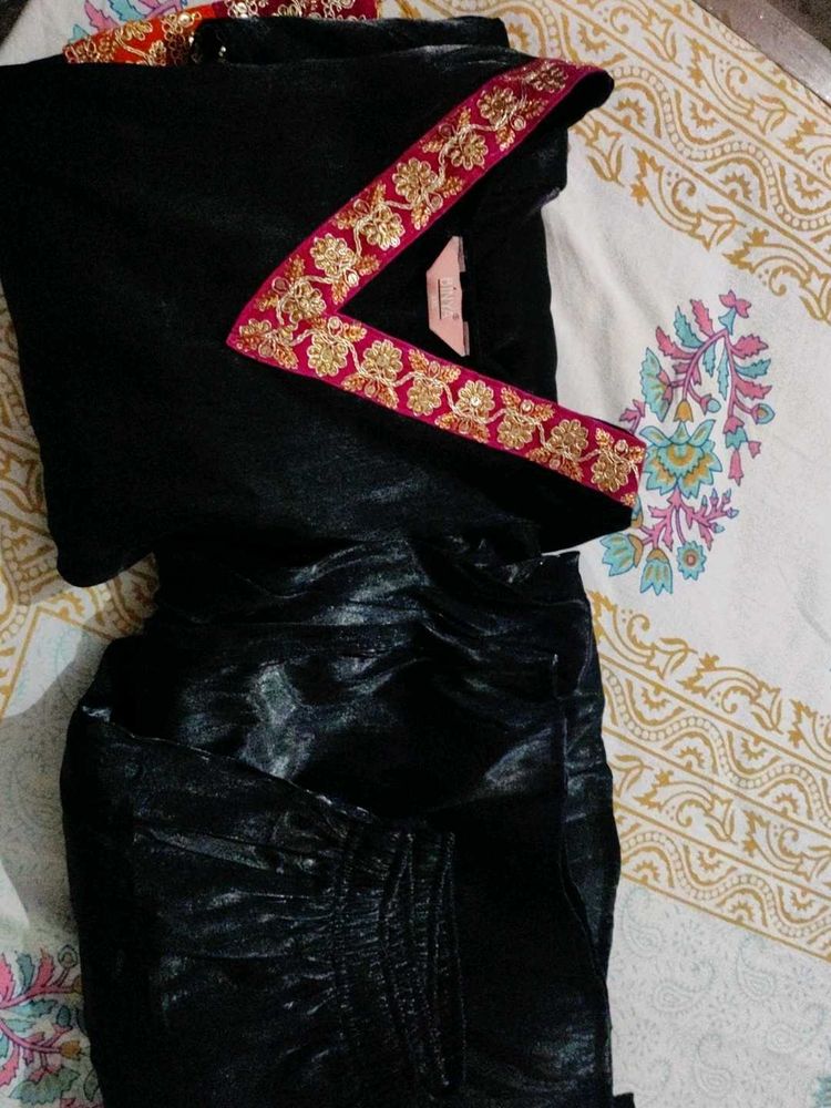 Embellished Black Short Kurti with Palazzo