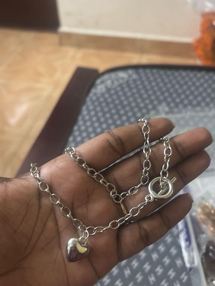 Silver tone Heart Charm Necklace
