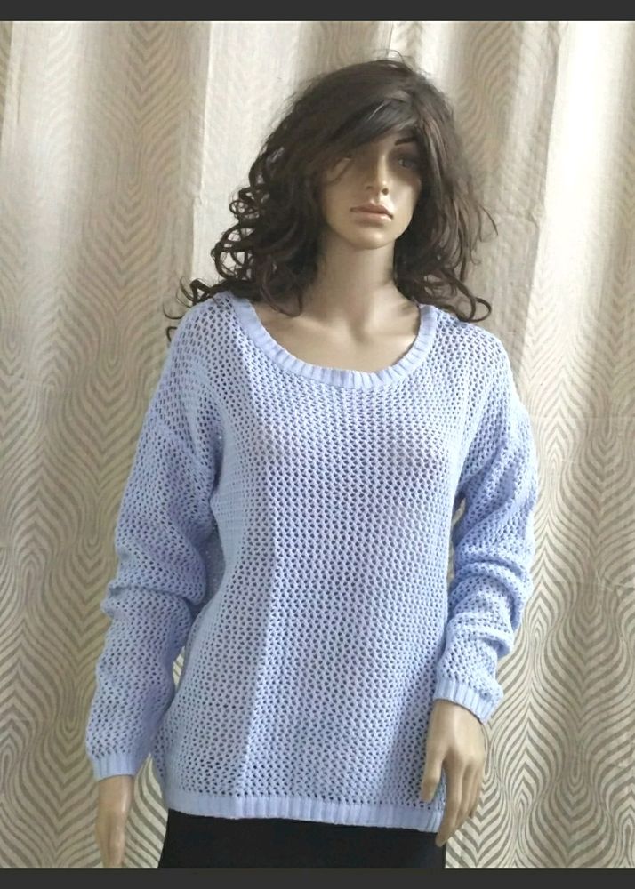 Light Blue Mesh Knit Sweater