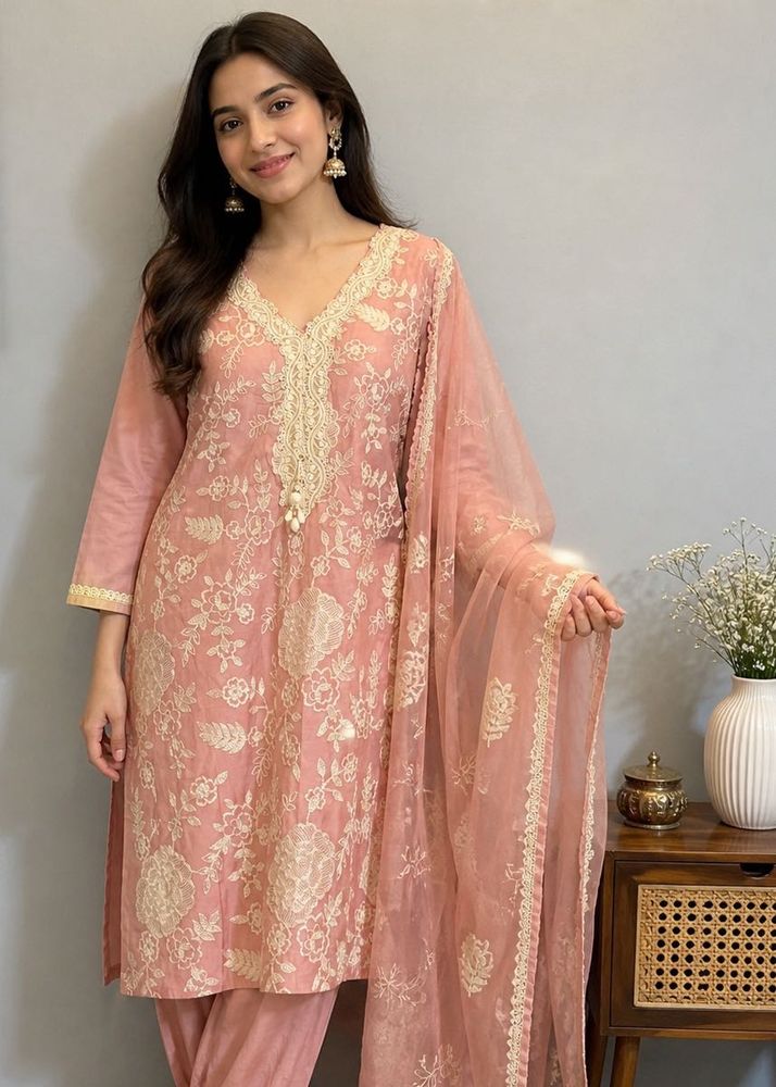 Beautiful light pink kurta set 3pc