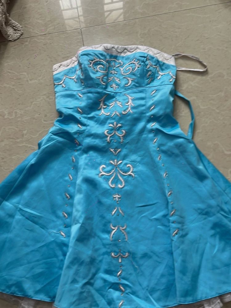 Stunning Blue Embellished Strapless Dress