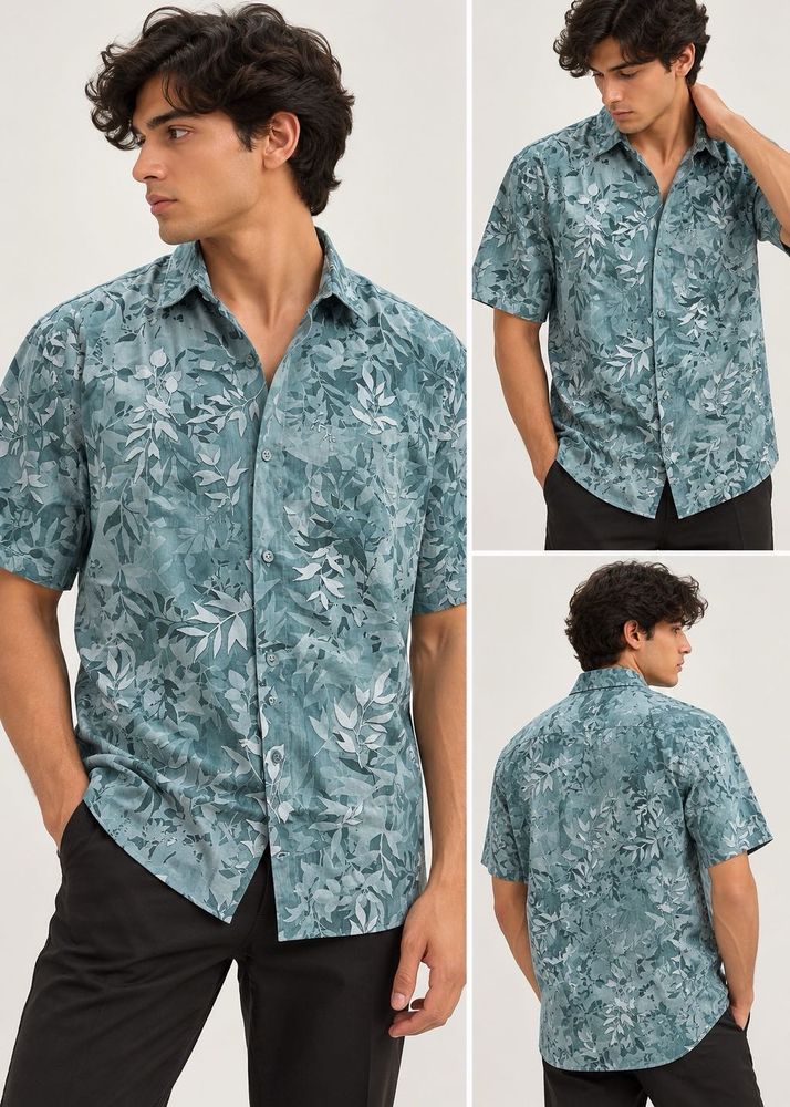 Men's Short Sleeve Leaf Print Shirt