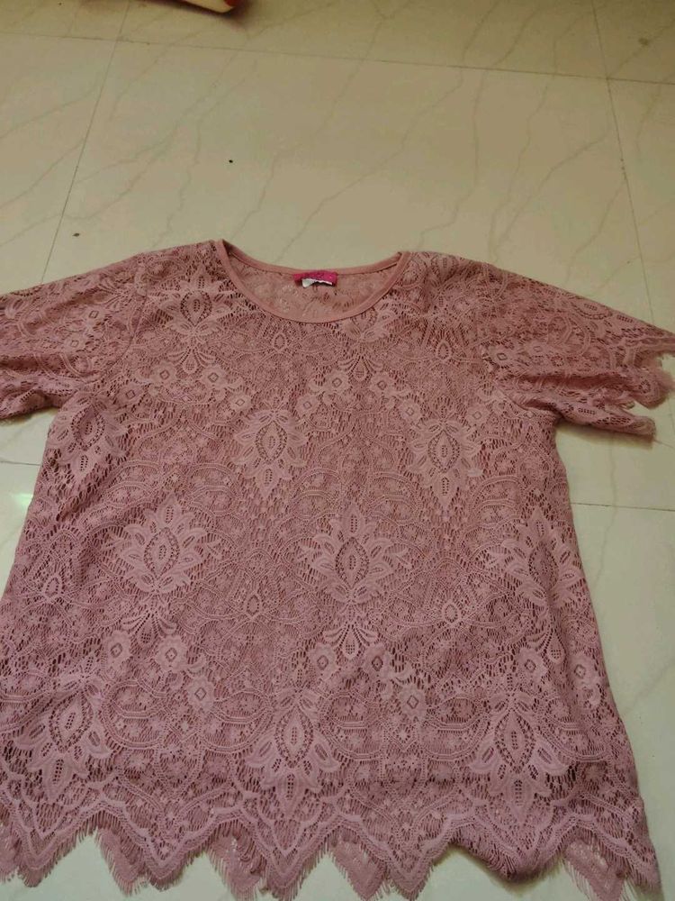 Pink Lace Short Sleeve Top