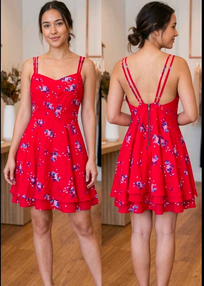 Red Floral Print Mini Dress