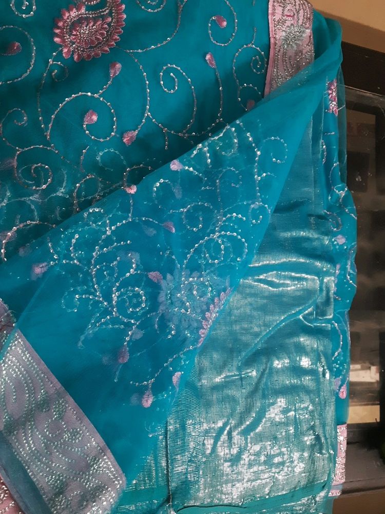 Beautiful Embroidery Sequineed Net New Saree