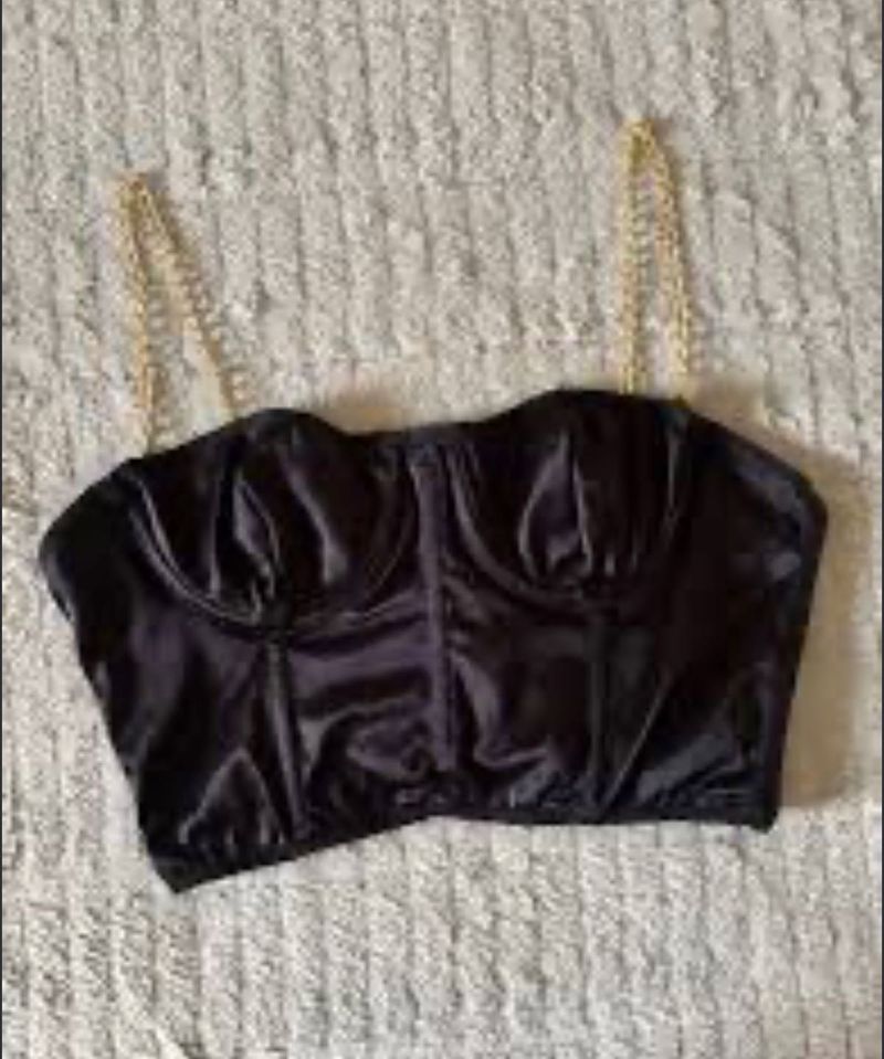 Black Corset Top with Gold Chain Straps