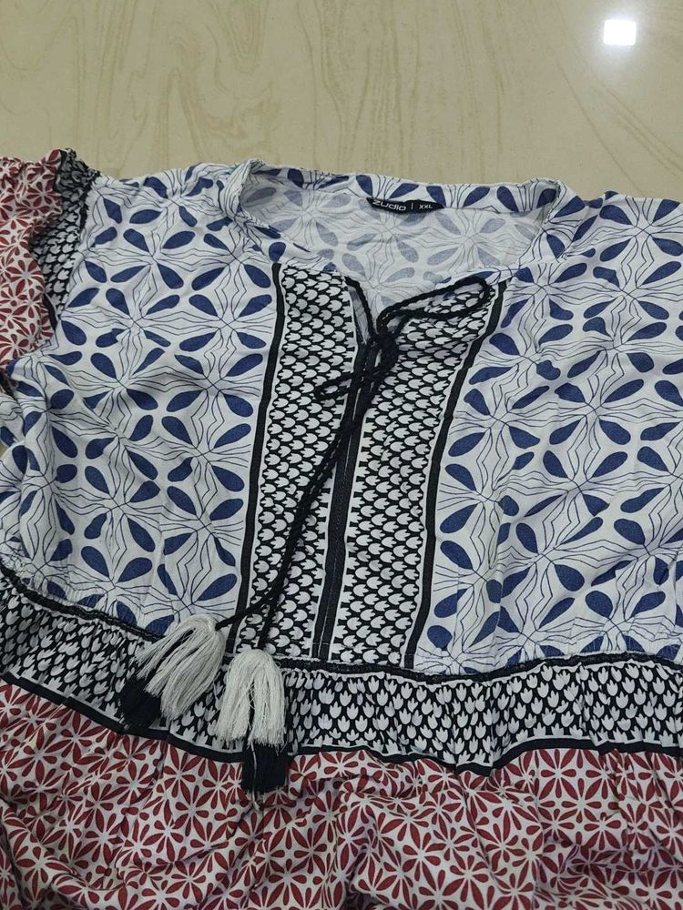 Bohemian Print Tassel Neck Kurta