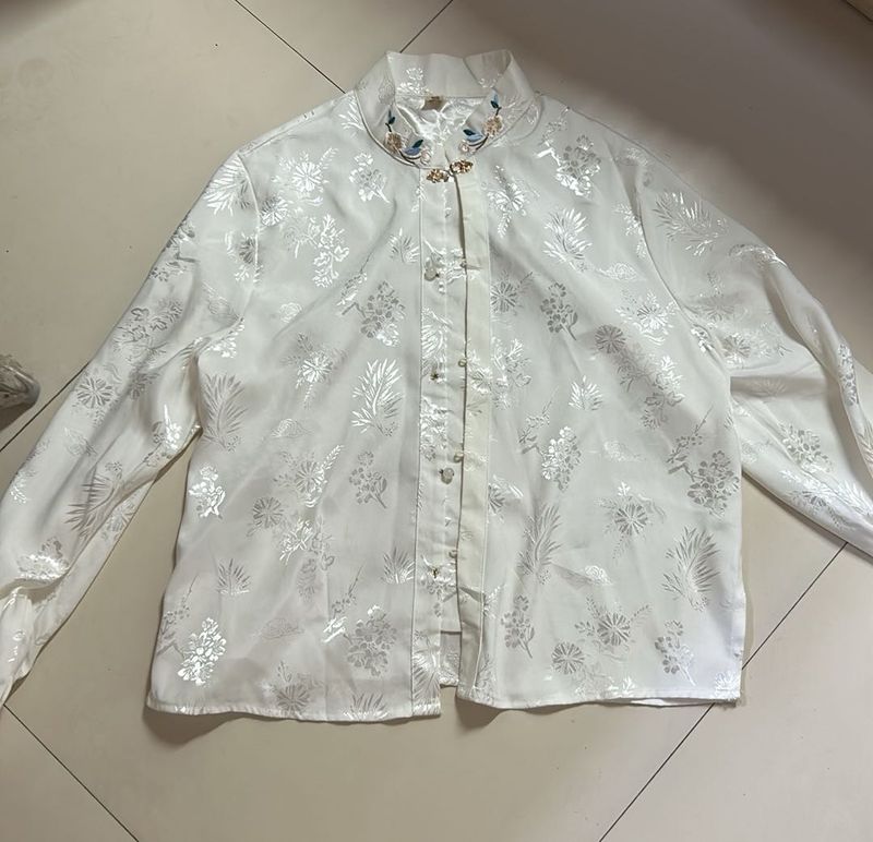 Elegant White Brocade Blouse