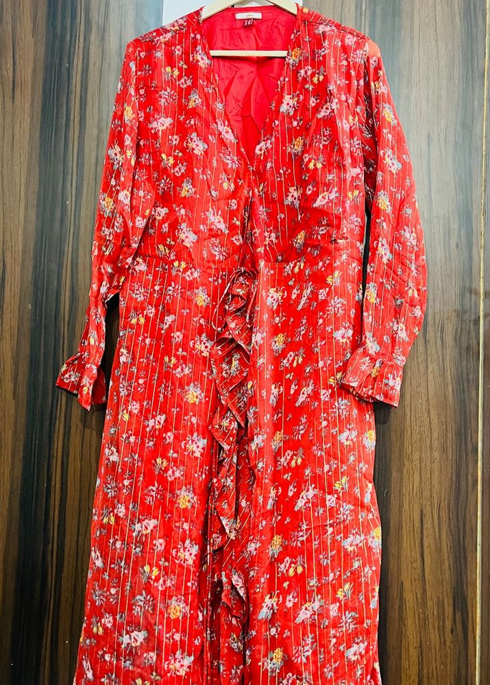 Red Floral Ruffle wrap shrug