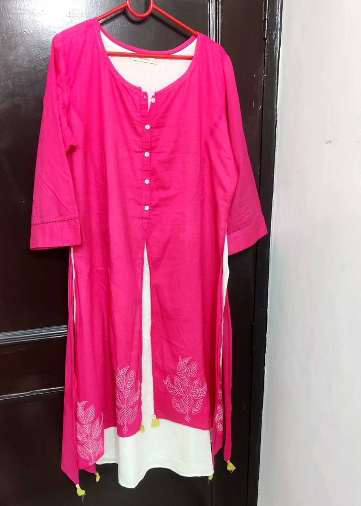 Pink pure cotton thread work kurti 💓