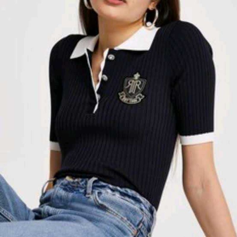 Navy Blue Polo Shirt with White Trim