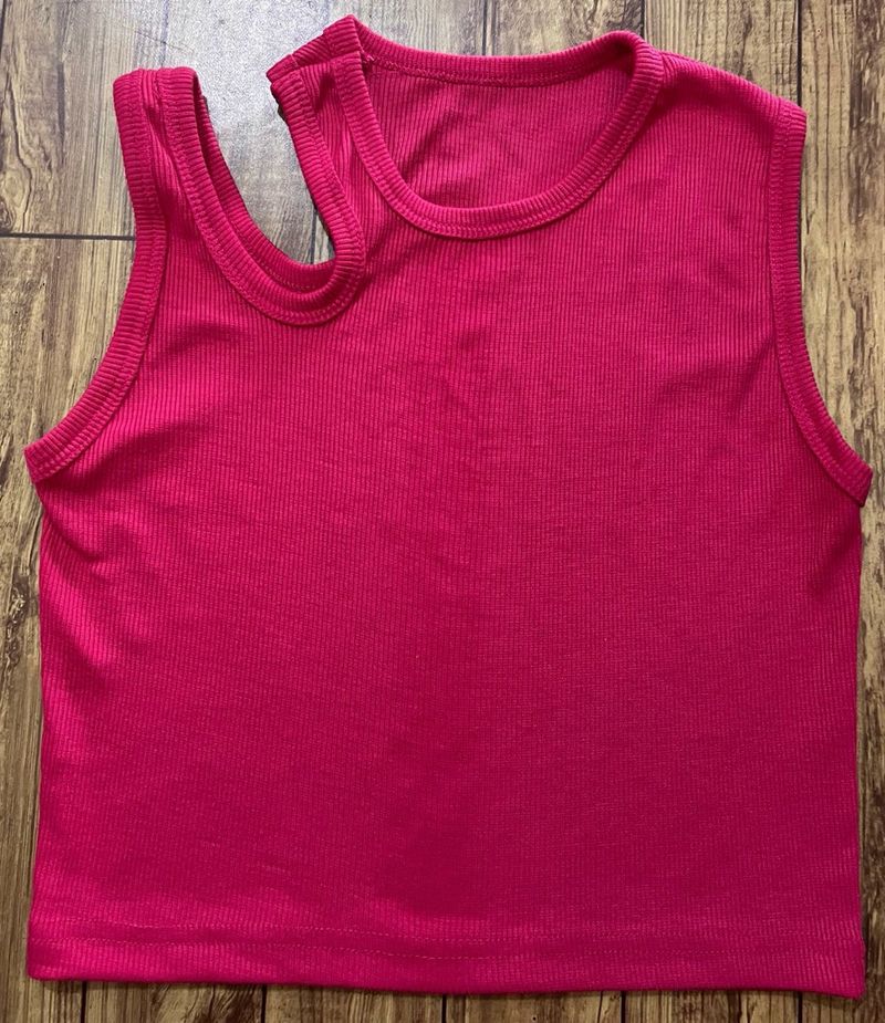 Hot Pink Cut-Out Ribbed Tank Top