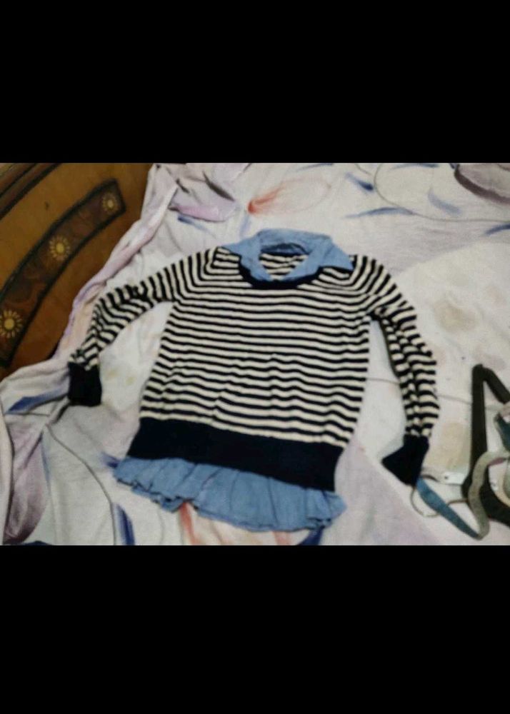 Chic Striped Sweater with Layered Hem