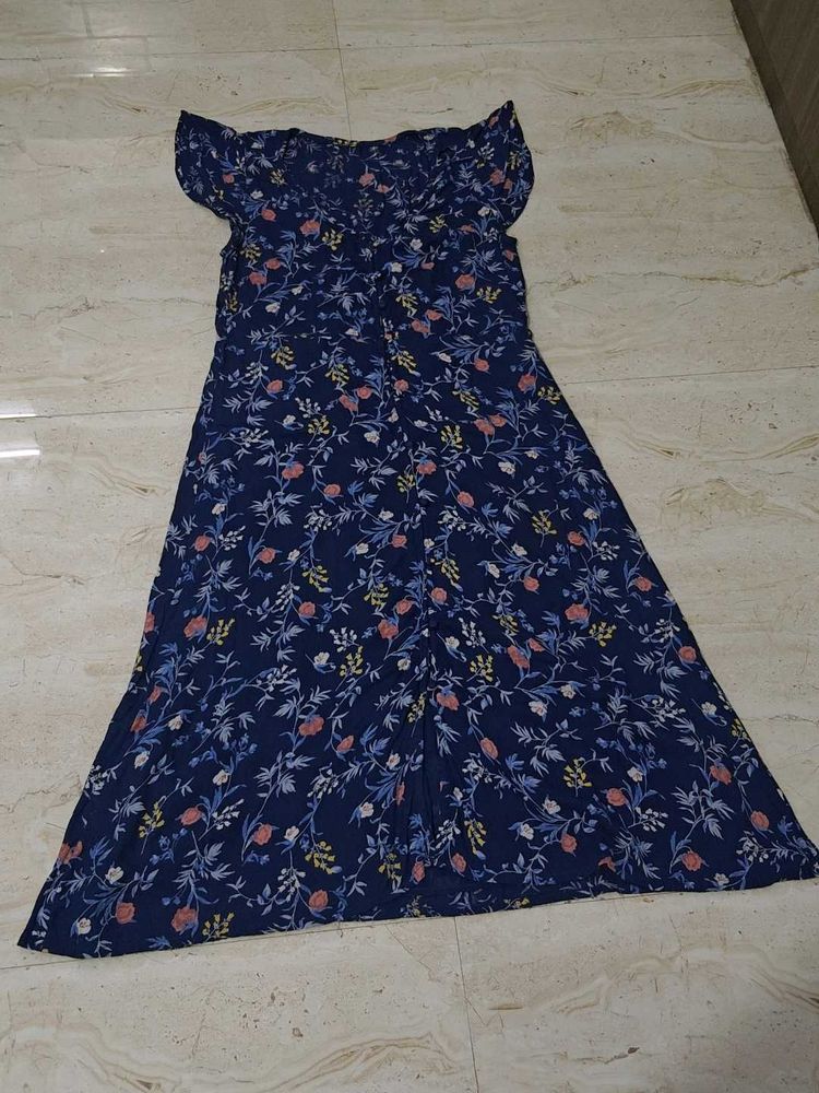 Navy Floral Print Midi Dress