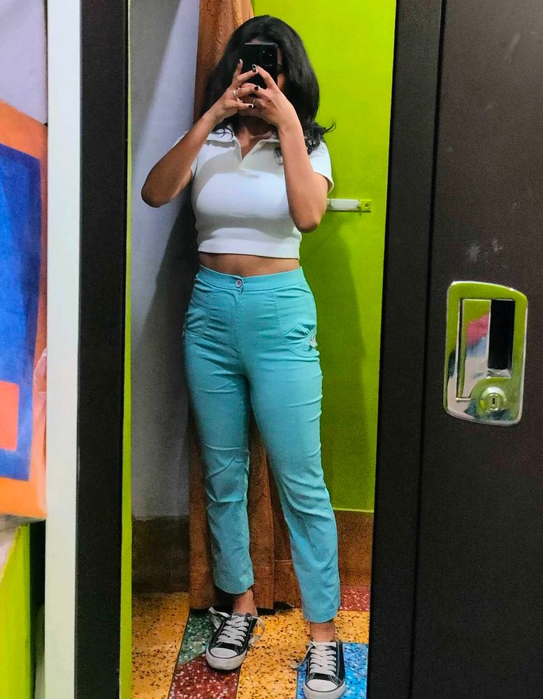 Blue high wasted trauser