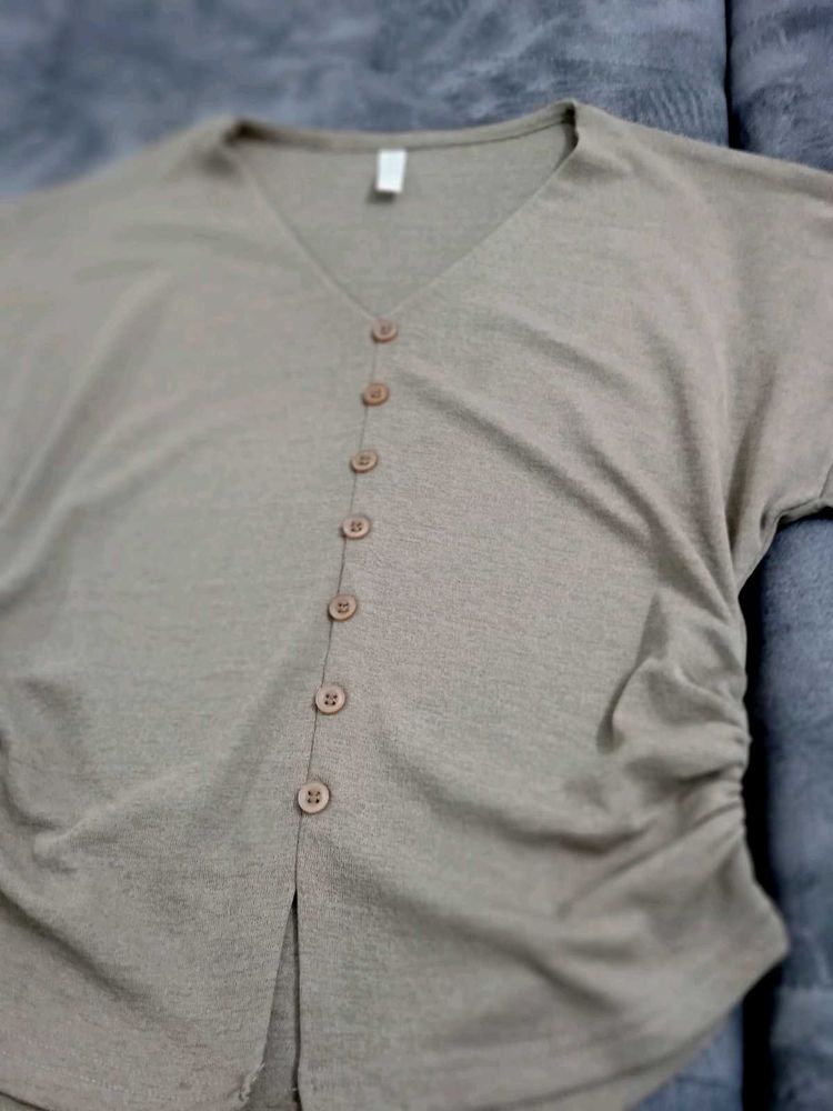 brand new Cozy Knit V-Neck Button-Up Shirt top