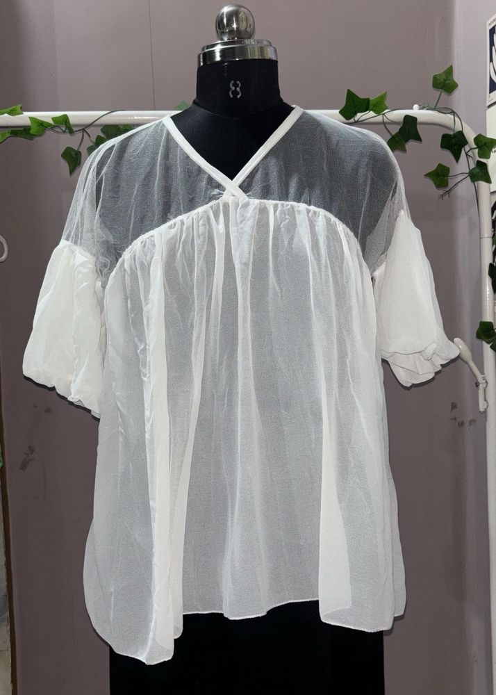 Elegant Sheer Sleeve Tunic Top
