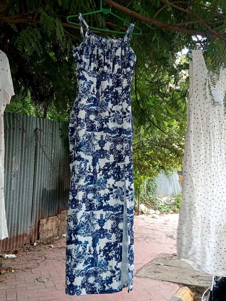 Blue &amp; White Floral Maxi Dress