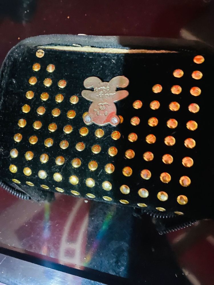 Studded Black Pouch with Bear Charm