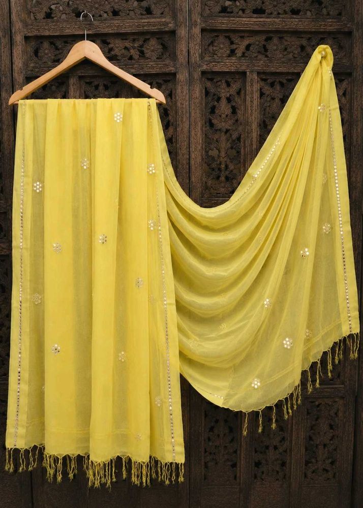Butter Yellow Mirror-Work tissue Dupatta 💛