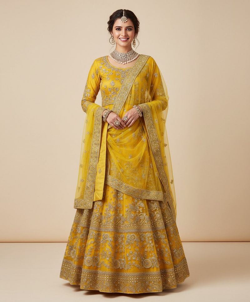 Elegant Yellow Embroidered Lehenga