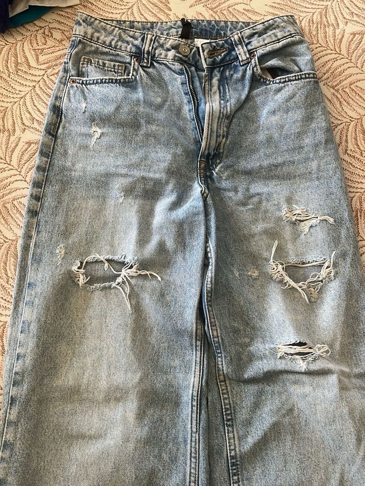 Distressed H&amp;M Wide Leg Jeans