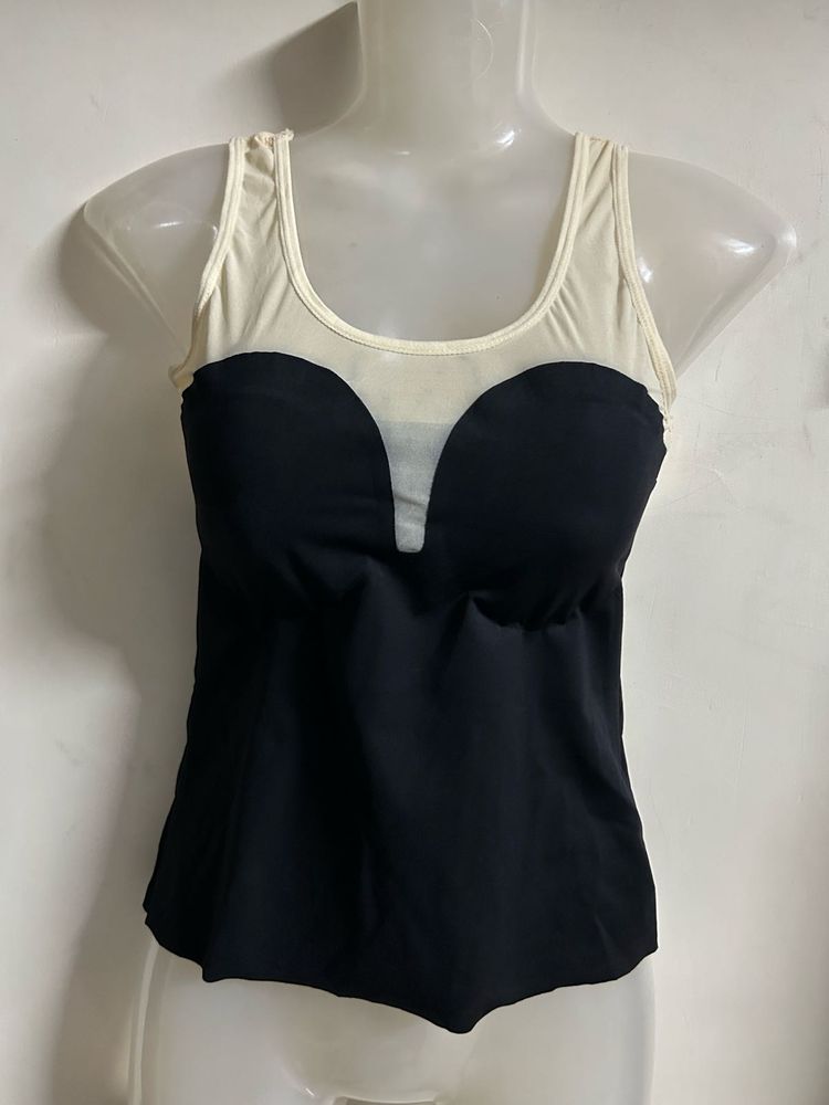 Stylish Black &amp; Cream Bikini Top