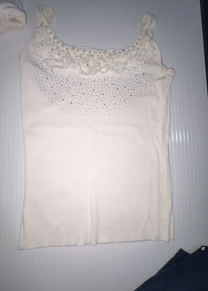 Cream Camisole with Rhinestones