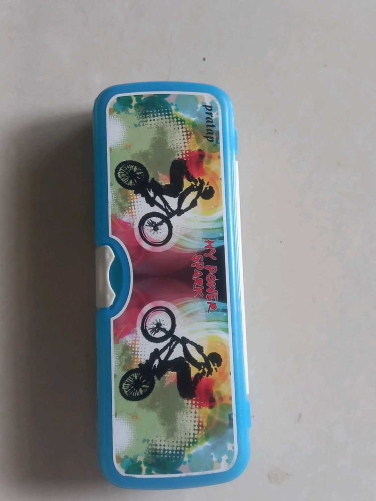 Blue Pencil Box with BMX Design