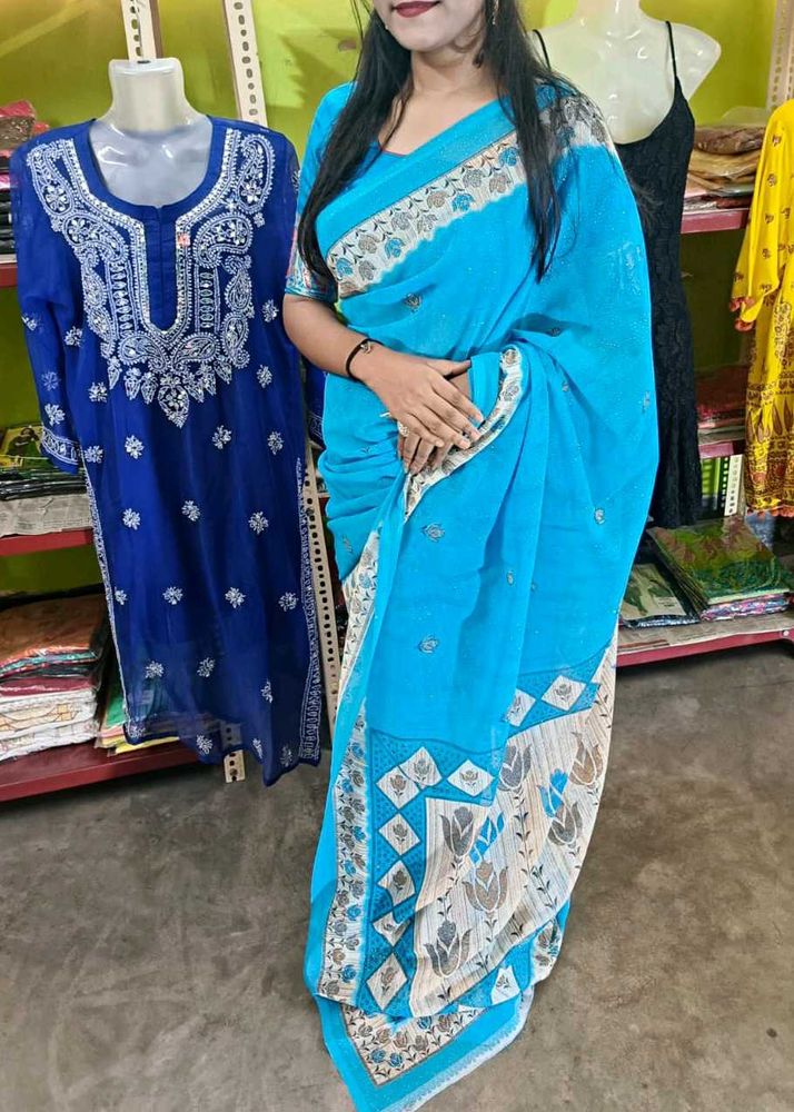 Blue Chiffon Saree