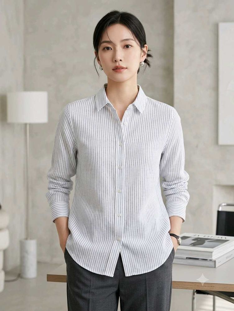 linen Classic Striped Button-Up Shirt