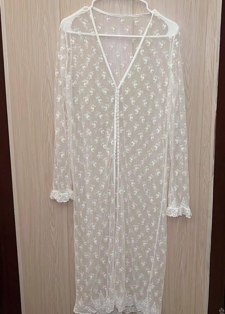 Sheer White Embroidered Long Cover