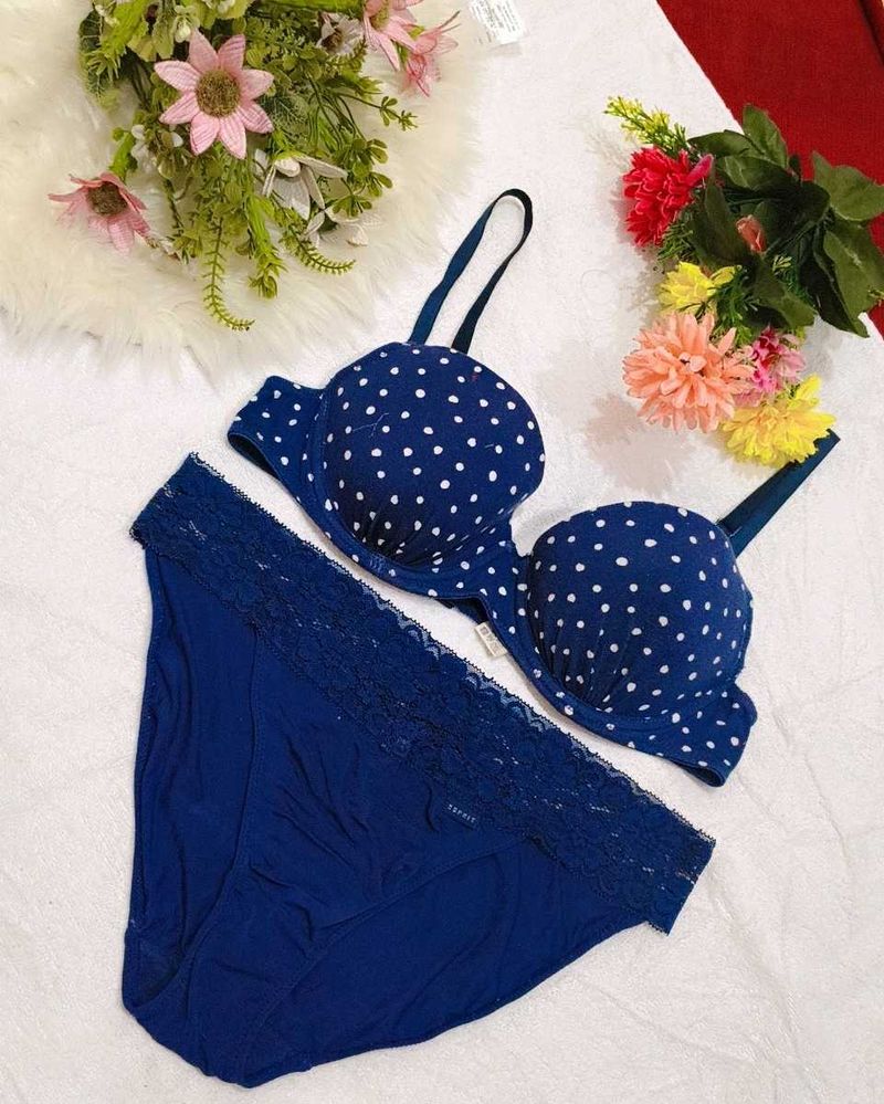 Blue Polka Dot Bra &amp; Brief Set