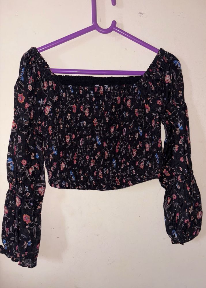 Floral Smocked Off-Shoulder Crop Top