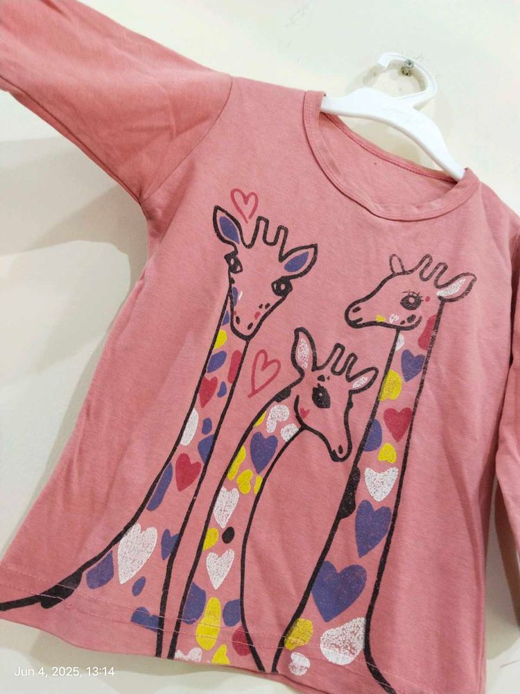 Kuchipoo Giraffe Family Full Sleeves Top For 1-2