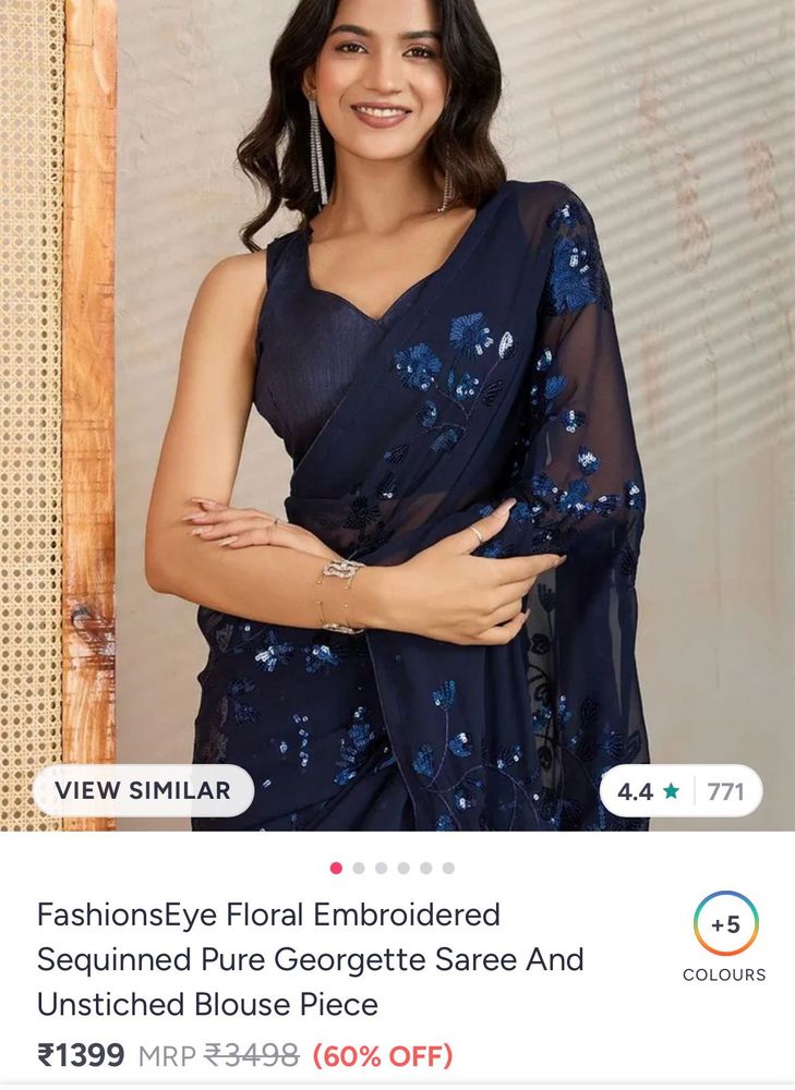 Navy Blue Sequinned Georgette Saree