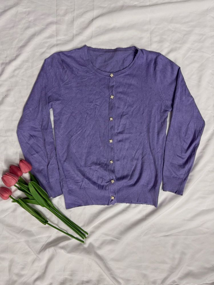 Lavender Button-Up Cardigan