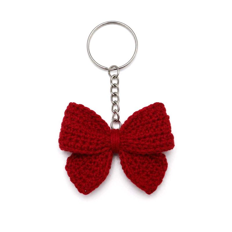 Handmade Red Crochet Bow Keychain
