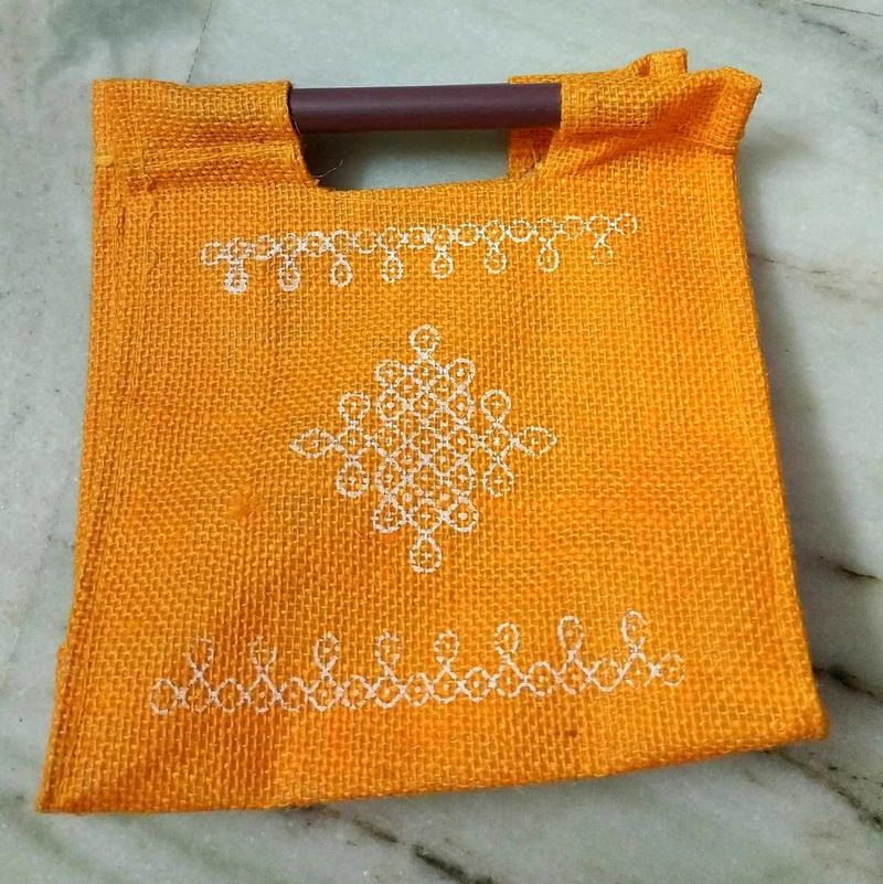 Orange Jute Rangoli Bag with Handle