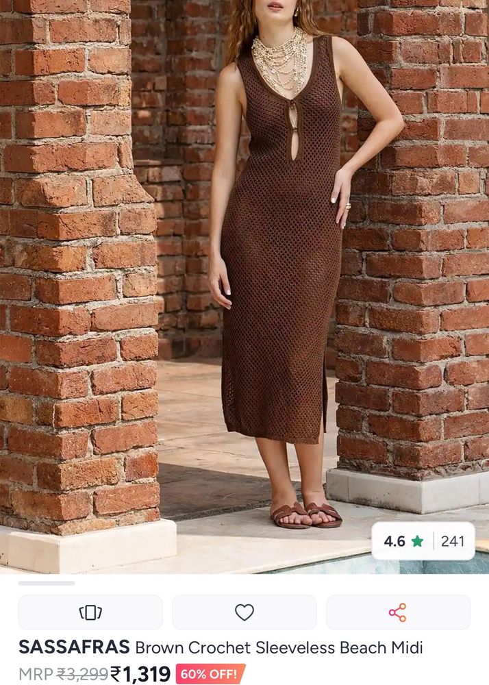 Brown Crochet Sleeveless Beach Midi Dress