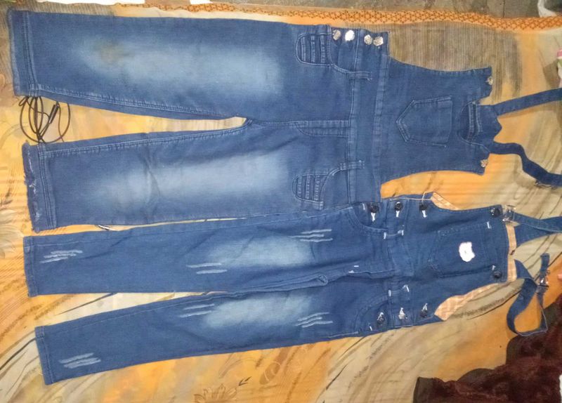 combo of 2 Denim Dungarees and one top
