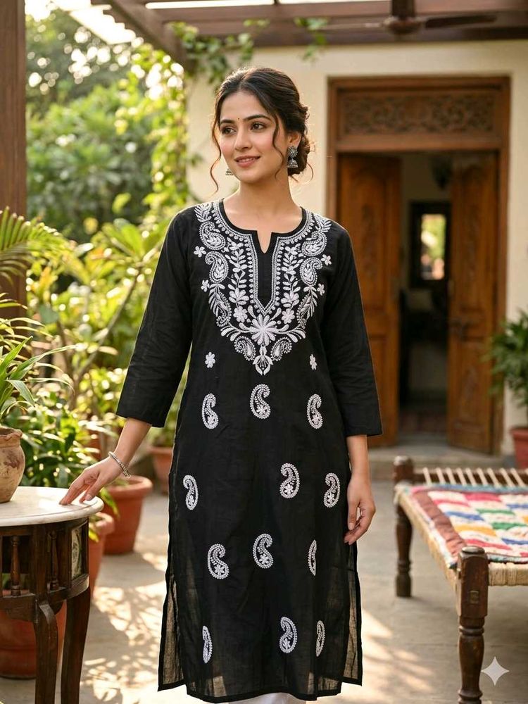 Black Embroidered Chikankari Kurta