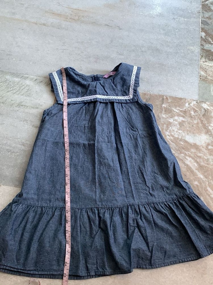 Charming Denim Dress with Lace Trim