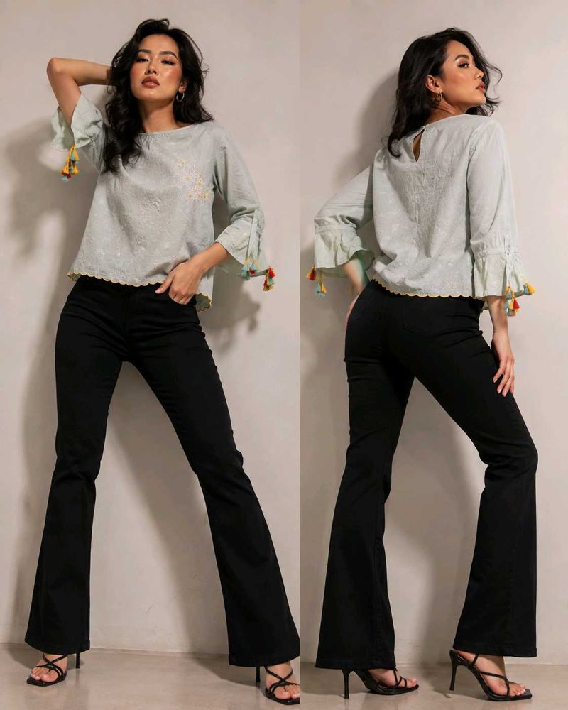 Stylish Bell Sleeve Blouse with Tassels