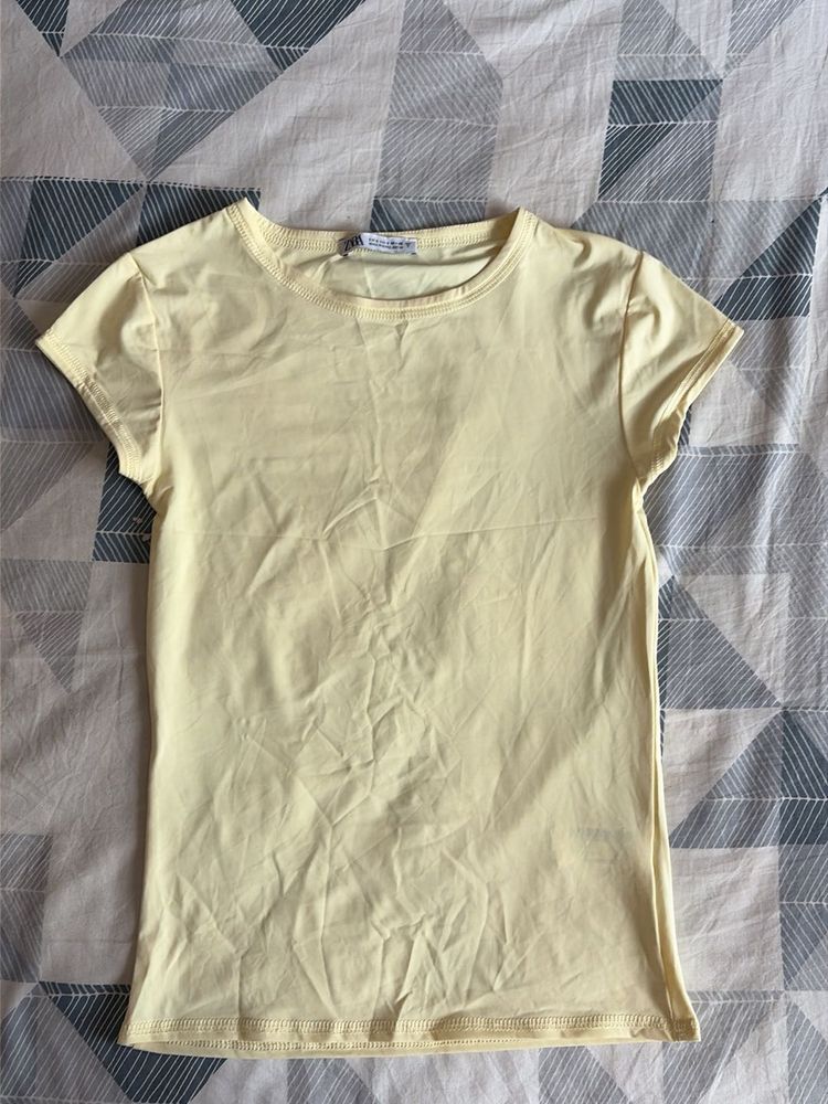Zara Butter Yellow Polyamide Tshirt