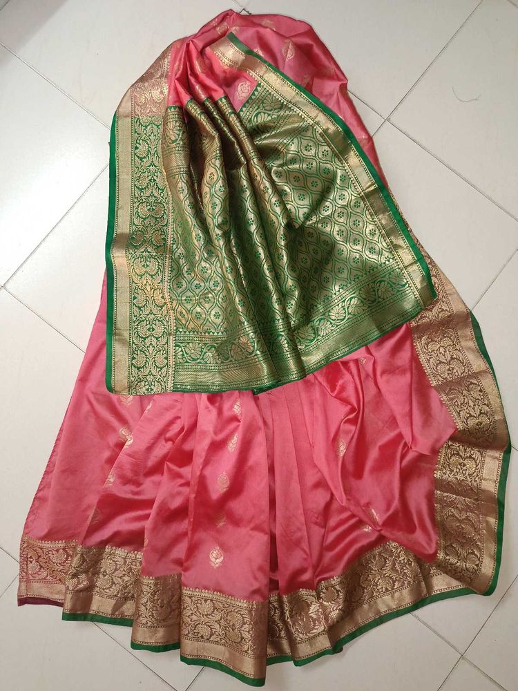 Elegant Pink &amp; Green Saree
